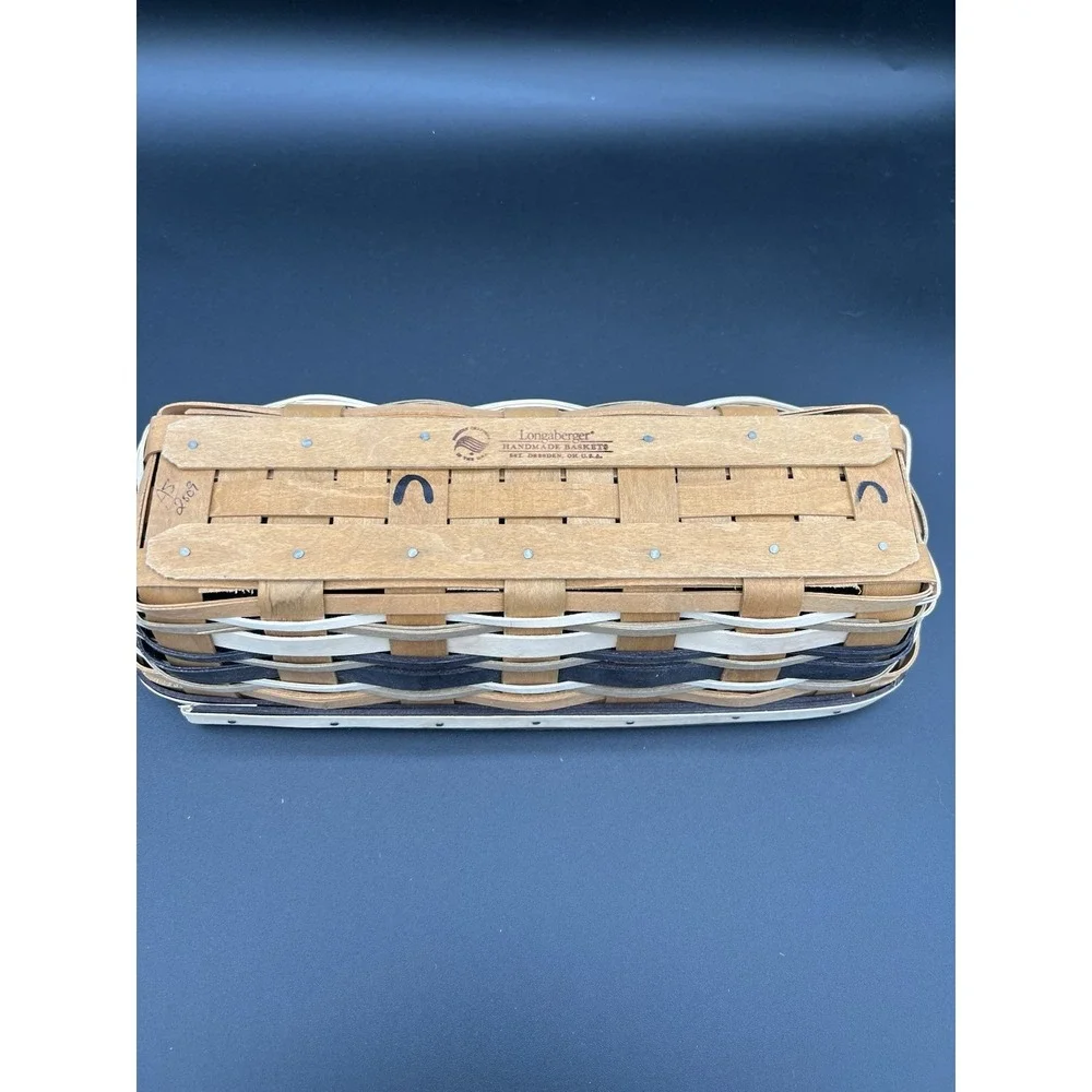 🧺Longaberger 2009 Khaki Stripe Cracker Basket–EUC–Classic Handwoven Collectible